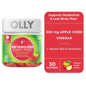 OLLY Metabolism Gummy Rings, Apple Cider Vinegar, B12, Chromium, Apple Flavor, 30 Count